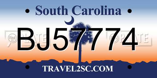 BJ57774 South Carolina License Plate