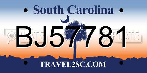 BJ57781 South Carolina License Plate