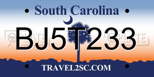 BJ5T233 South Carolina License Plate