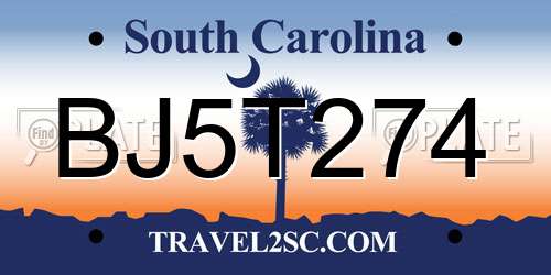 BJ5T274 South Carolina License Plate