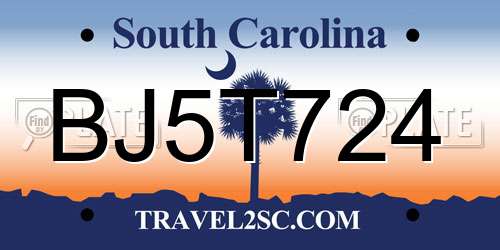 BJ5T724 South Carolina License Plate