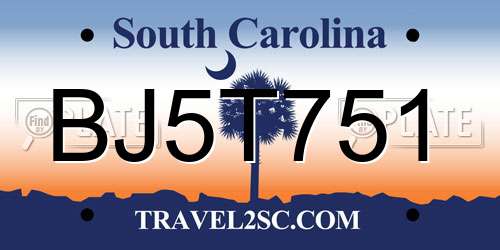 BJ5T751 South Carolina License Plate