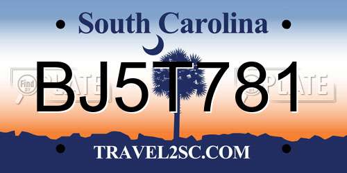 BJ5T781 South Carolina License Plate