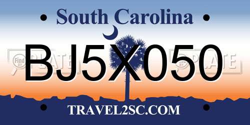 BJ5X050 South Carolina License Plate