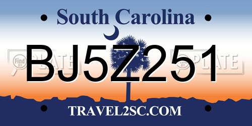 BJ5Z251 South Carolina License Plate