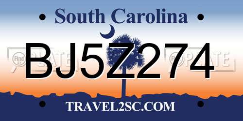 BJ5Z274 South Carolina License Plate