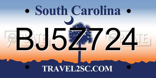 BJ5Z724 South Carolina License Plate