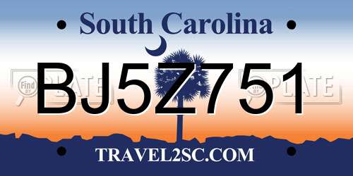 BJ5Z751 South Carolina License Plate