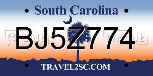 BJ5Z774 South Carolina License Plate