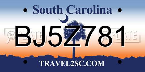 BJ5Z781 South Carolina License Plate