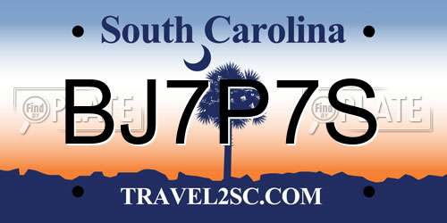 BJ7P7S South Carolina License Plate