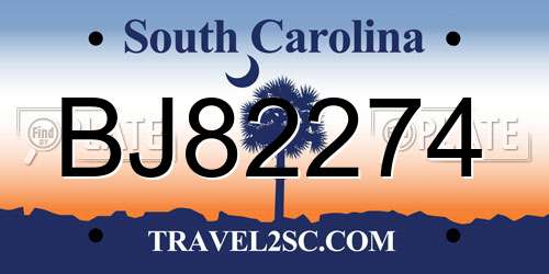BJ82274 South Carolina License Plate