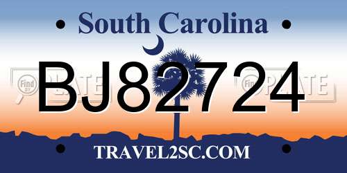 BJ82724 South Carolina License Plate