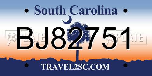 BJ82751 South Carolina License Plate