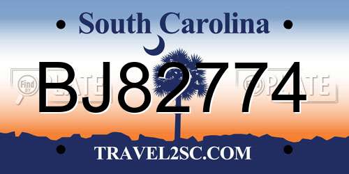 BJ82774 South Carolina License Plate