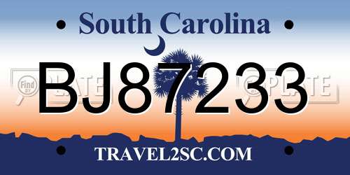 BJ87233 South Carolina License Plate