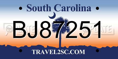 BJ87251 South Carolina License Plate