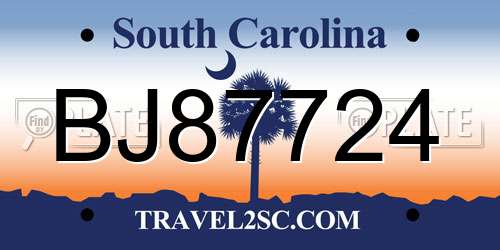 BJ87724 South Carolina License Plate