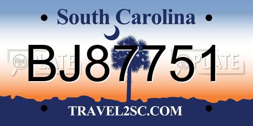 BJ87751 South Carolina License Plate