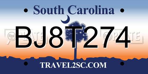 BJ8T274 South Carolina License Plate