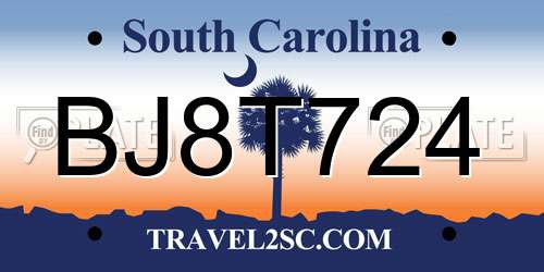 BJ8T724 South Carolina License Plate