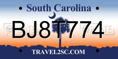 BJ8T774 South Carolina License Plate