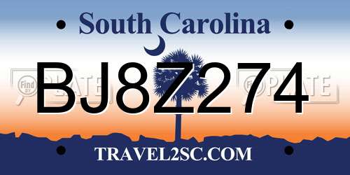 BJ8Z274 South Carolina License Plate