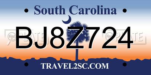 BJ8Z724 South Carolina License Plate