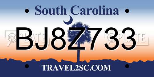 BJ8Z733 South Carolina License Plate