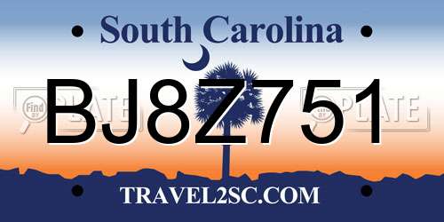 BJ8Z751 South Carolina License Plate