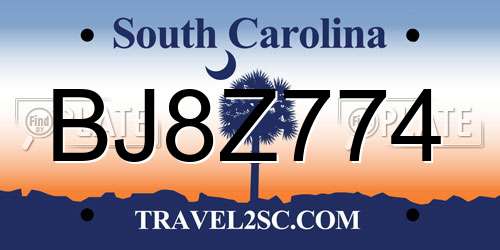 BJ8Z774 South Carolina License Plate