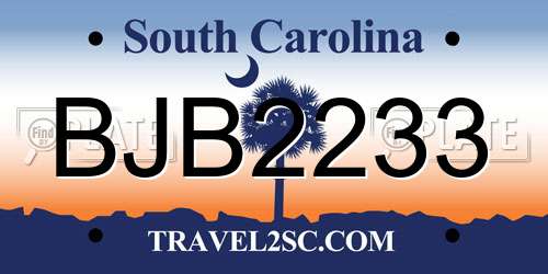 BJB2233 South Carolina License Plate