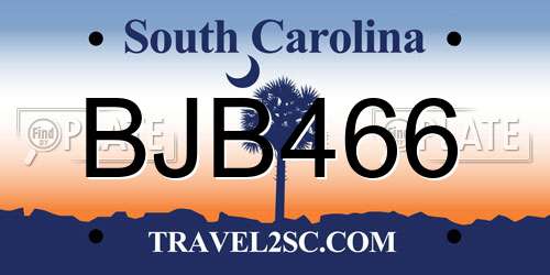 BJB466 South Carolina License Plate