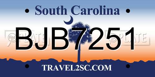 BJB7251 South Carolina License Plate