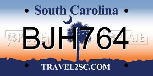 BJH764 South Carolina License Plate