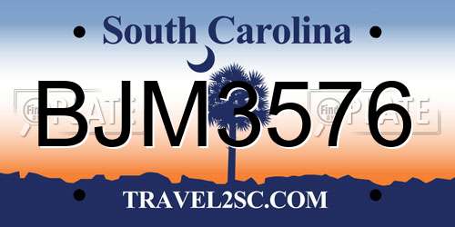 BJM3576 South Carolina License Plate