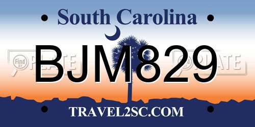 BJM829 South Carolina License Plate