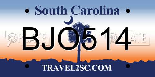BJO514 South Carolina License Plate