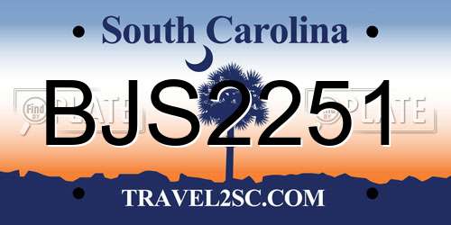 BJS2251 South Carolina License Plate