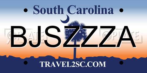BJSZZZA South Carolina License Plate