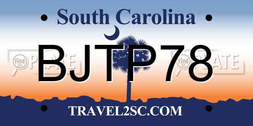 BJTP78 South Carolina License Plate