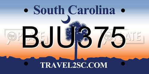BJU375 South Carolina License Plate