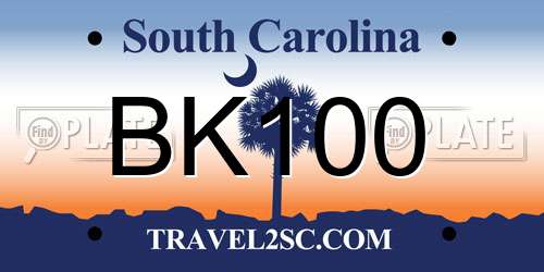 BK100 South Carolina License Plate