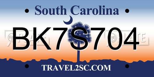 BK7S704 South Carolina License Plate