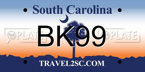 BK99 South Carolina License Plate