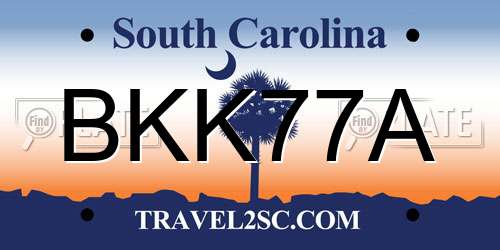 BKK77A South Carolina License Plate
