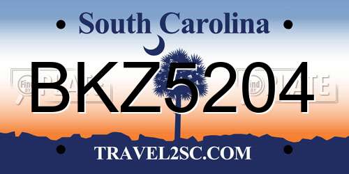 BKZ5204 South Carolina License Plate
