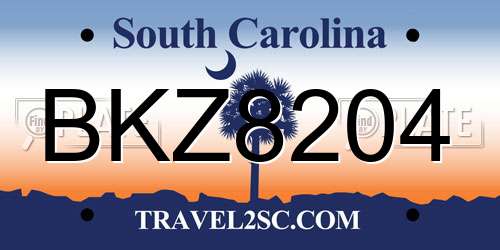 BKZ8204 South Carolina License Plate