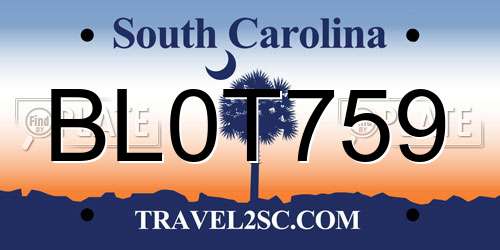 BL0T759 South Carolina License Plate