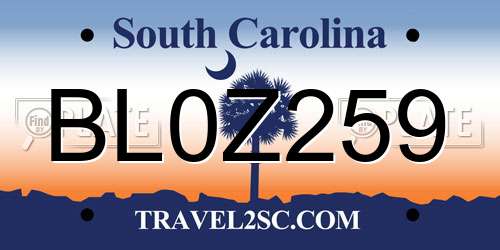 BL0Z259 South Carolina License Plate